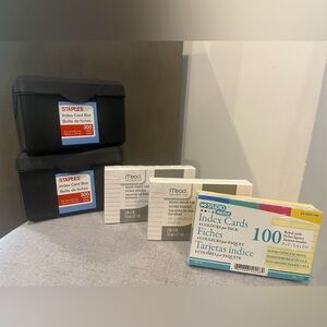 TWO(2) Staples Index Card Boxes  (300 Card Capacity) + 300 New Index Cards